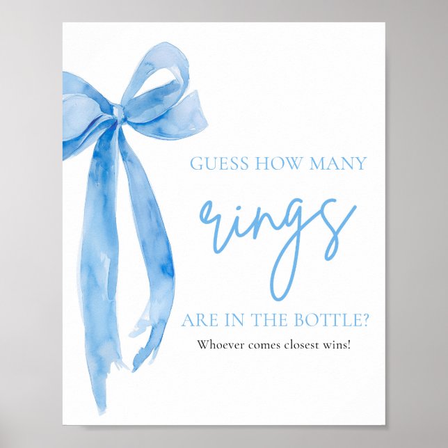 Póster Elegante Dusty Blue Bow Adivinan Cuántos Anillos (Frente)