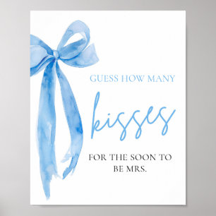 Póster Elegante Dusty Blue Bow Adivinan Cuántos Kiss de j
