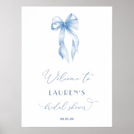 Póster Elegante Dusty Blue Bow Bridal Shower Signo de bie