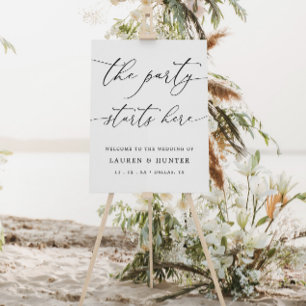 Póster Elegante El Fiesta Empieza Aquí Rótulo Boda