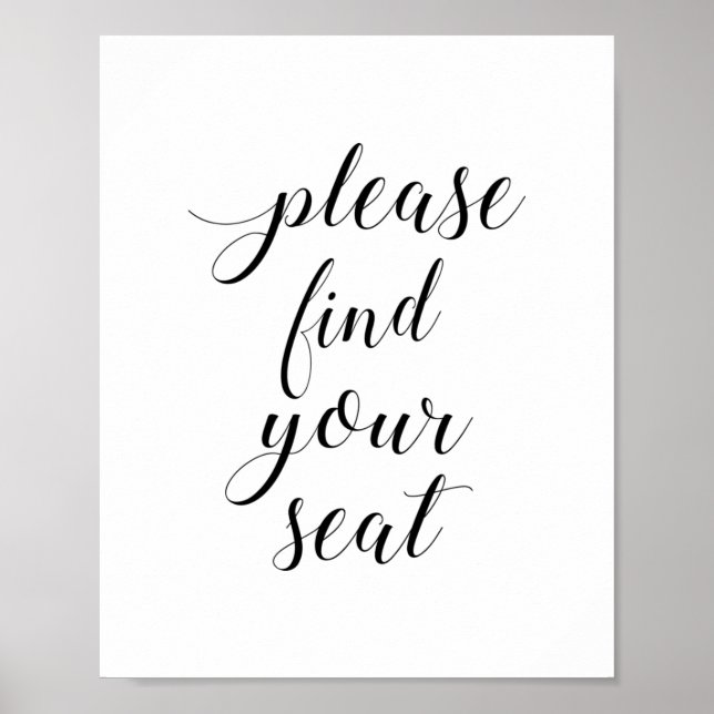 Póster Elegante Encuentre Su Rótulo Boda De Asiento (Frente)