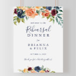 Póster Elegante ensayo floral Signo de bienvenida para la<br><div class="desc">Este elegante cartel de bienvenida con un ensayo floral es perfecto para un ensayo boda de verano. El diseño se compone de ramos de flores rosas,  ruidosas,  amarillas,  borgoñas,  rojas,  índigo y verdes,  que inspiran la belleza natural.</div>