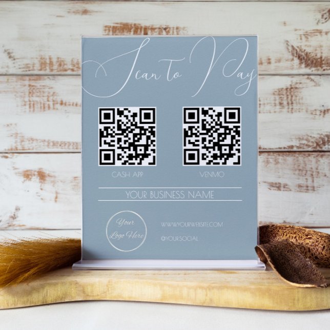 Póster Elegante escaneo de código QR azul boho de 2 QR pa (Subido por el creador)