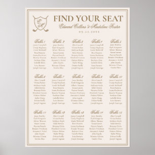Póster Elegante Escudo Monograma Boda de golf