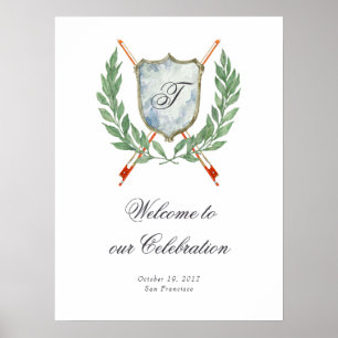 Póster Elegante Escudo Monograma Fiesta de Bienvenida Mus