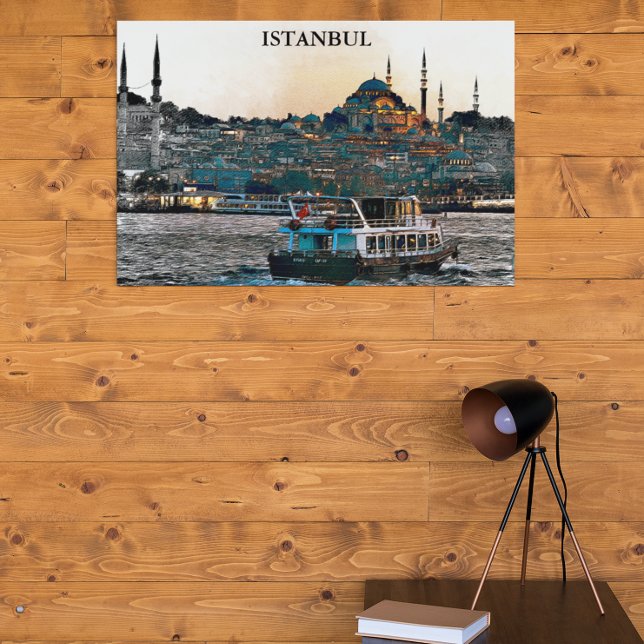 Póster Elegante Estambul Turquía Hagia Sophia Arquitectur (Istanbul Turkey Pnaorama view)