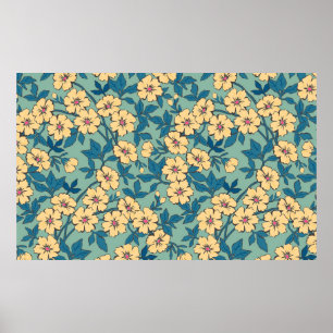 Póster Elegante estampado floral en flor de tracción a ma