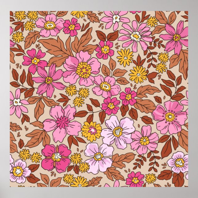 Póster Elegante estampado floral en pequeñas manos dibuja (Frente)