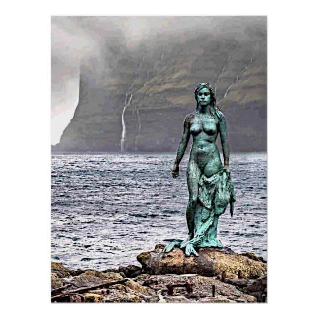 Póster elegante estatua de sirena de bronce (Anverso)
