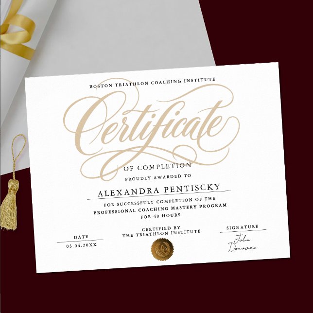 Póster Elegante Estilo Blanco y Dorado Certificado de Pre (Subido por el creador)