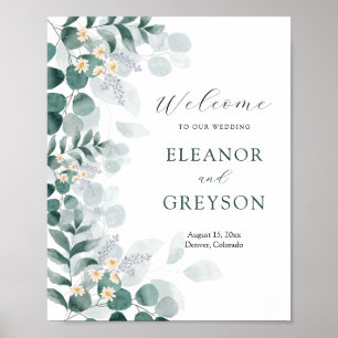 Póster Elegante eucalipto boda bienvenida