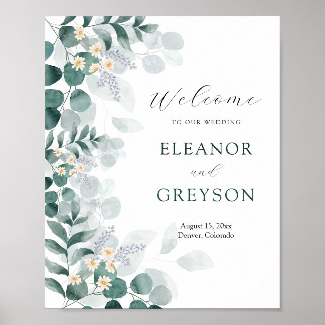 Póster Elegante eucalipto boda bienvenida (Frente)