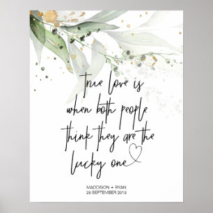 Póster Elegante Eucalipto Verde Boda Verdadero Bienvenida