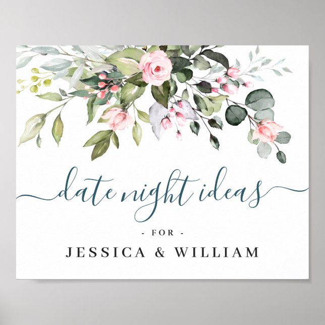 Póster Elegante Eucalyptus Bridal Shower Fecha Noche Idea (Frente)