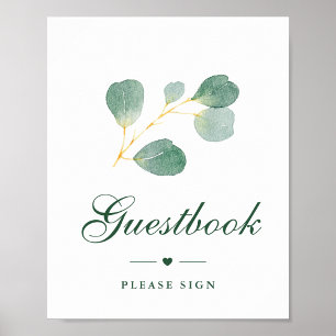 Póster Elegante Eucalyptus Greenery Boda Rótulo Guestbook