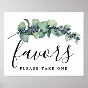 Póster Elegante Eucalyptus Rótulo de la Boda Botánica Fav
