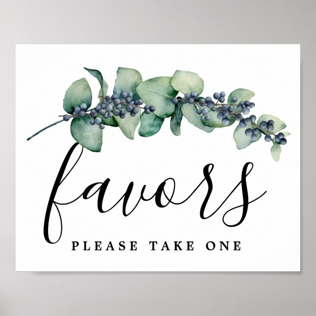 Póster Elegante Eucalyptus Rótulo de la Boda Botánica Fav (Frente)