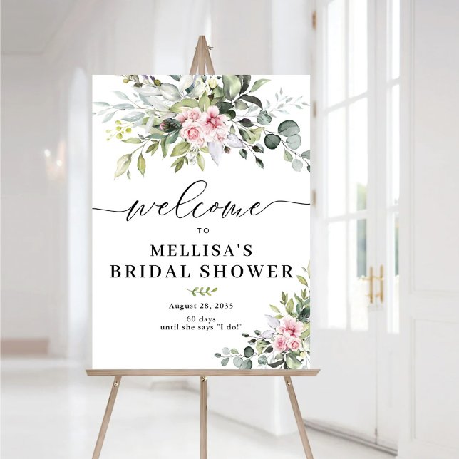 Póster Elegante Eucalyptus Rubor Bridal Shower Poster (Subido por el creador)