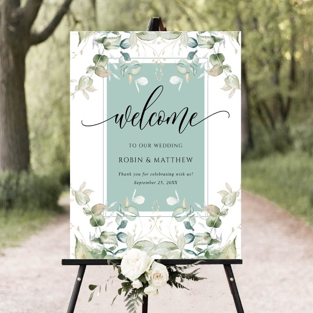 Póster Elegante Eucalyptus Verde Bienvenida, Verde, Rótul (Subido por el creador)