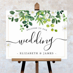 Póster Elegante Fantasía Escritura Acuarela Verde Boda