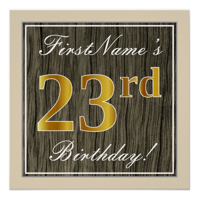 Póster Elegante, Faux Wood, Faux Gold 23rd Birthday + Nam (Anverso)