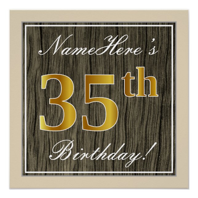 Póster Elegante, Faux Wood, Faux Gold 35th Birthday + Nam (Anverso)
