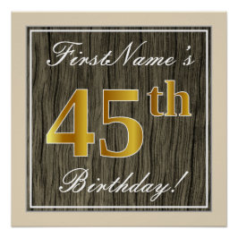 Póster Elegante, Faux Wood, Faux Gold 45th Birthday + Nam