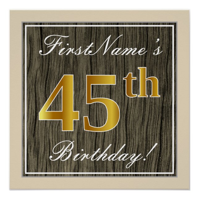 Póster Elegante, Faux Wood, Faux Gold 45th Birthday + Nam (Anverso)
