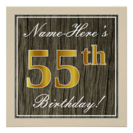 Póster Elegante, Faux Wood, Faux Gold 55th Birthday + Nam