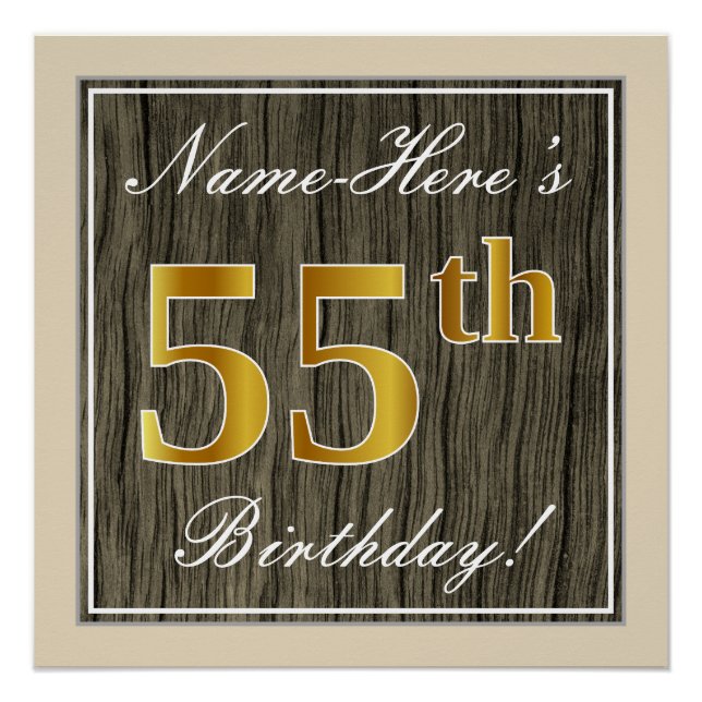Póster Elegante, Faux Wood, Faux Gold 55th Birthday + Nam (Anverso)