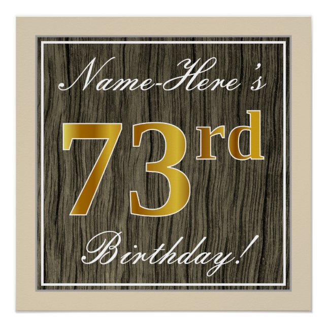 Póster Elegante, Faux Wood, Faux Gold 73rd Birthday + Nam (Anverso)