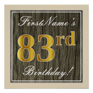 Póster Elegante, Faux Wood, Faux Gold 83rd Birthday + Nam