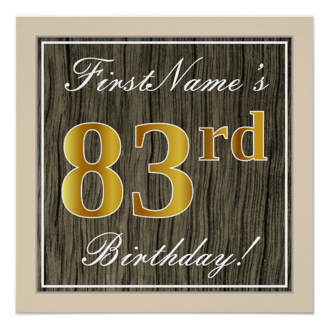 Póster Elegante, Faux Wood, Faux Gold 83rd Birthday + Nam (Anverso)
