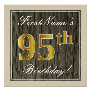 Póster Elegante, Faux Wood, Faux Gold 95th Birthday + Nam