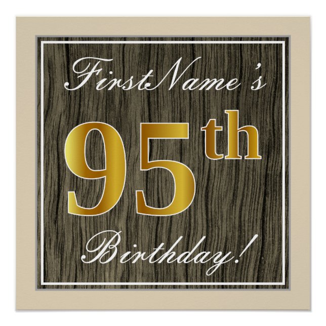 Póster Elegante, Faux Wood, Faux Gold 95th Birthday + Nam (Anverso)