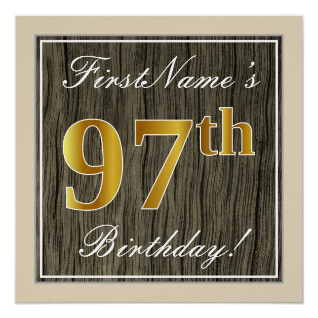 Póster Elegante, Faux Wood, Faux Gold 97th Birthday + Nam (Anverso)