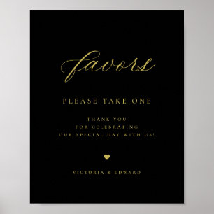 Póster Elegante Favor del Oro y la Boda Negra