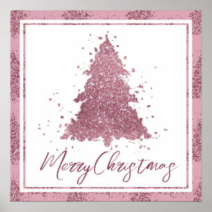 Póster Elegante Feliz Navidad   Árbol rosa Dusty Mauve