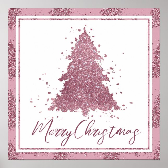 Póster Elegante Feliz Navidad | Árbol rosa Dusty Mauve (Frente)