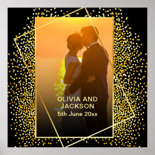 Póster Elegante Feliz San Valentín Dorado Brillante