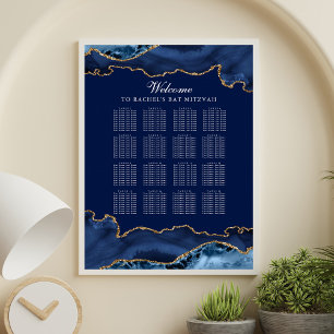 Póster Elegante fiesta de Bat Mitzvah Asientos Azul Dorad