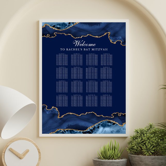 Póster Elegante fiesta de Bat Mitzvah Asientos Azul Dorad (Subido por el creador)