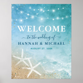 Póster Elegante Fiesta de Bienvenida en la Playa con Acua