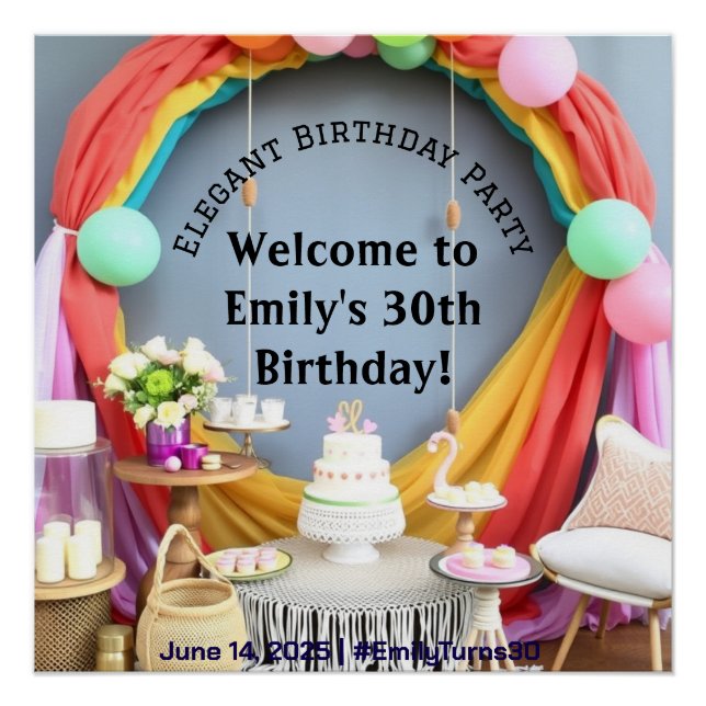 Póster Elegante fiesta de cumpleaños bienvenida Rótulo Pe (Anverso)