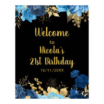 Elegante Fiesta de Cumpleaños de Flores Azules y D
