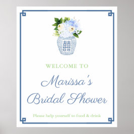 Póster Elegante Fiesta de ducha de jengibre verde azul