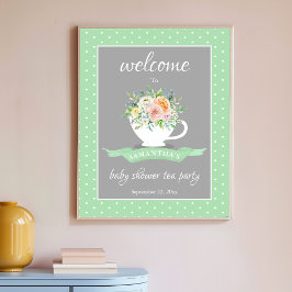 Póster Elegante Fiesta de té Baby Shower Floral Teacup