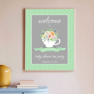 Póster Elegante Fiesta de té Baby Shower Floral Teacup