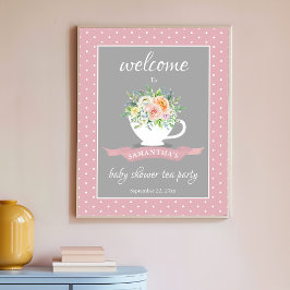 Póster Elegante Fiesta de té Baby Shower Floral Teacup