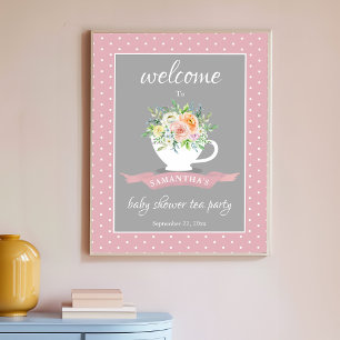 Póster Elegante Fiesta de té Baby Shower Floral Teacup